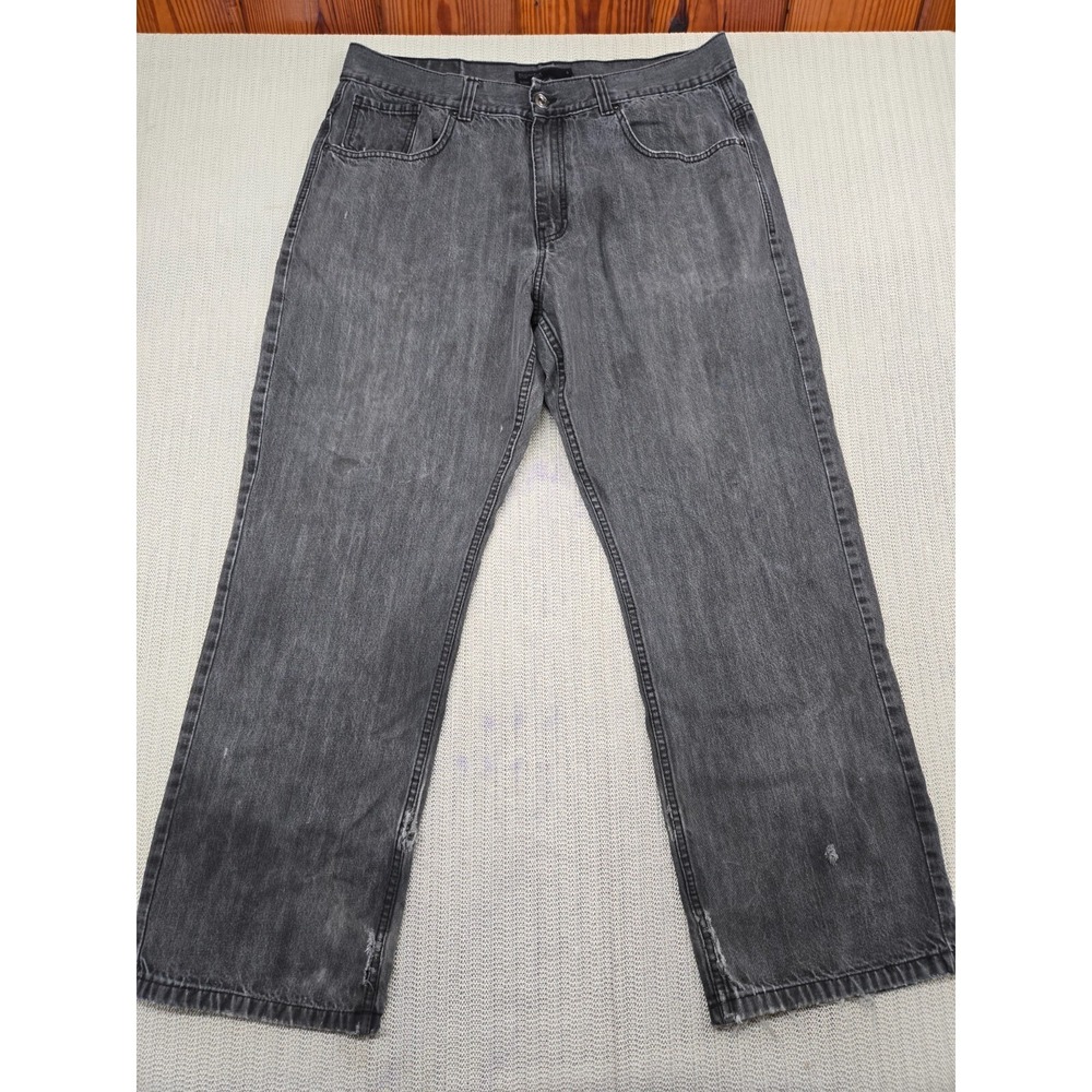 Rocawear Jeans Mens 40x34 Black Denim Straight Leg Distressed Hip Hop Streetwear